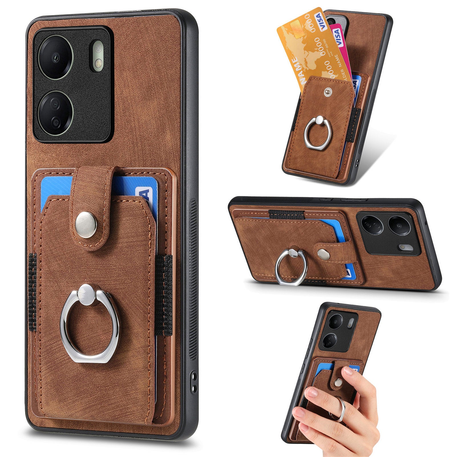 D2 Retro Phone Cover for Xiaomi Redmi 13C 4G / Poco C65 4G Case PU Leather+TPU Kickstand Phone Shell