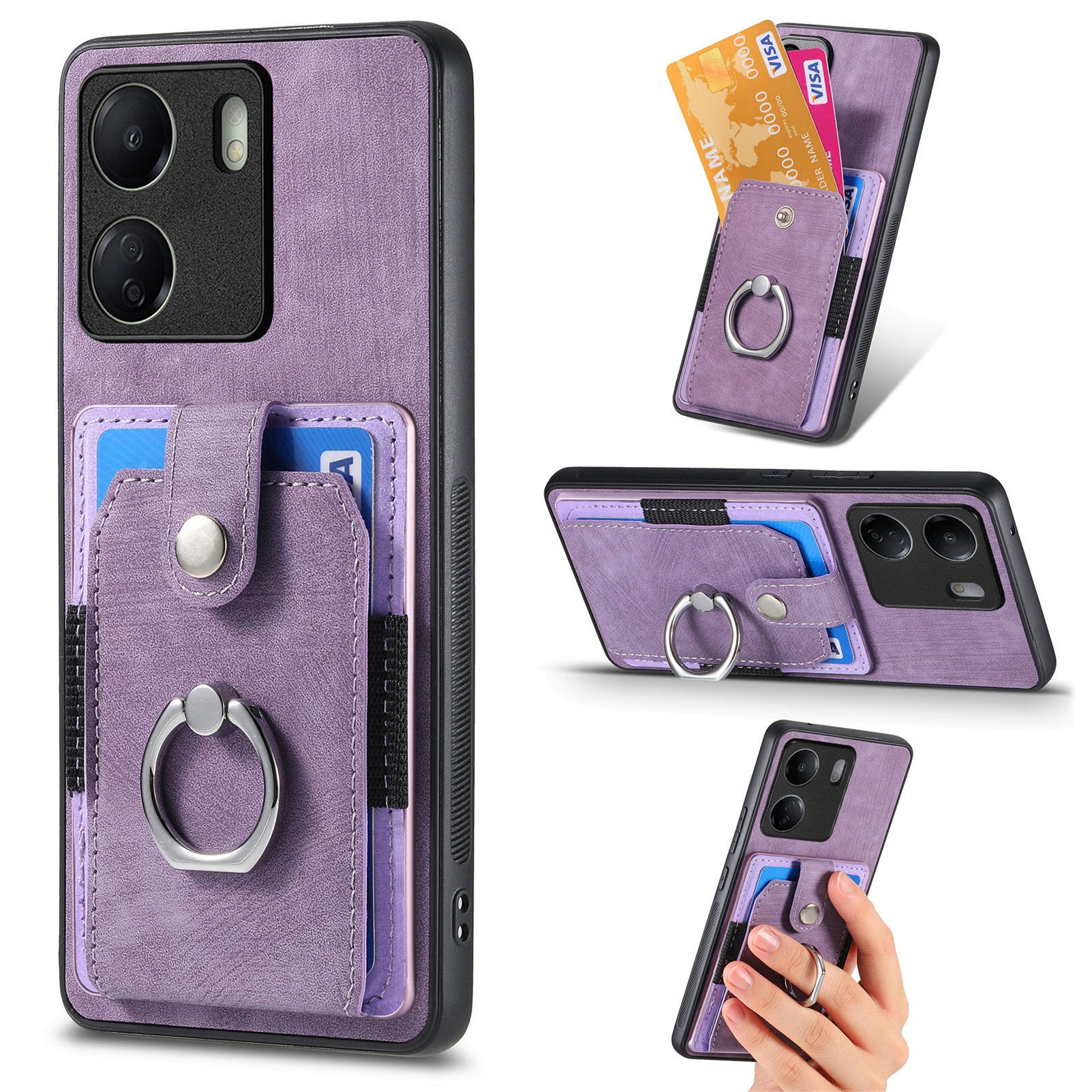 D2 Retro Phone Cover for Xiaomi Redmi 13C 4G / Poco C65 4G Case PU Leather+TPU Kickstand Phone Shell