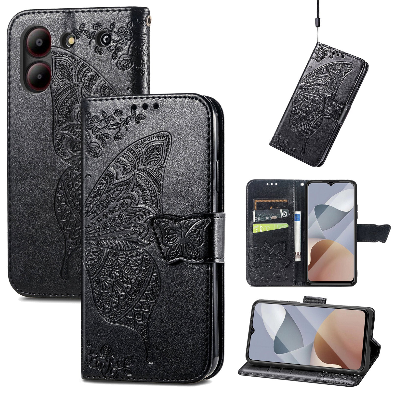 For ZTE Blade A54 Case Butterfly Imprinted PU Leather Card Slots Stand Flip Phone Cover