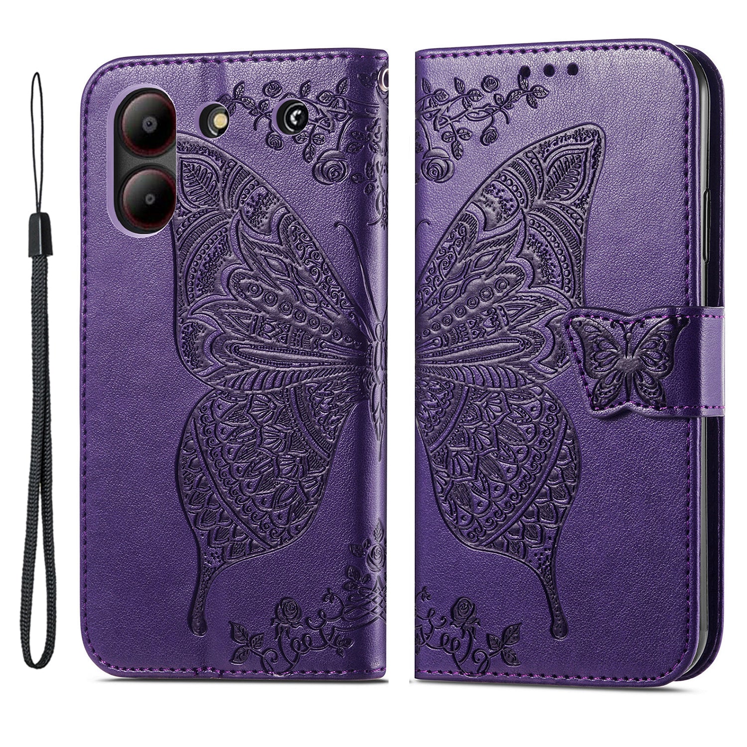 For ZTE Blade A54 Case Butterfly Imprinted PU Leather Card Slots Stand Flip Phone Cover