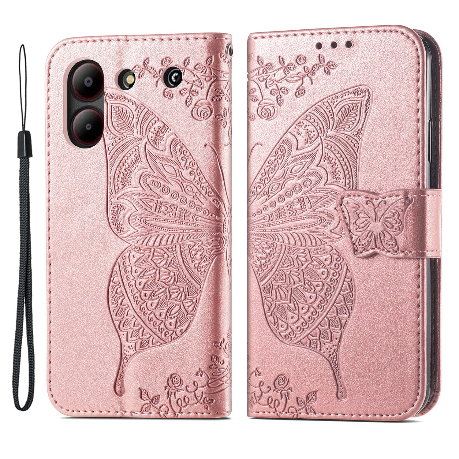 For ZTE Blade A54 Case Butterfly Imprinted PU Leather Card Slots Stand Flip Phone Cover