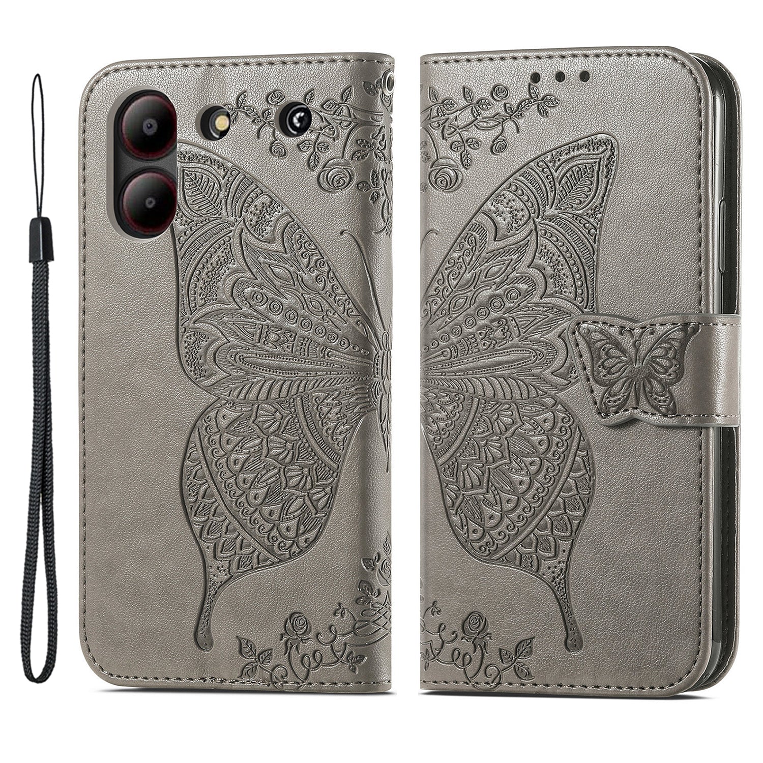 For ZTE Blade A54 Case Butterfly Imprinted PU Leather Card Slots Stand Flip Phone Cover