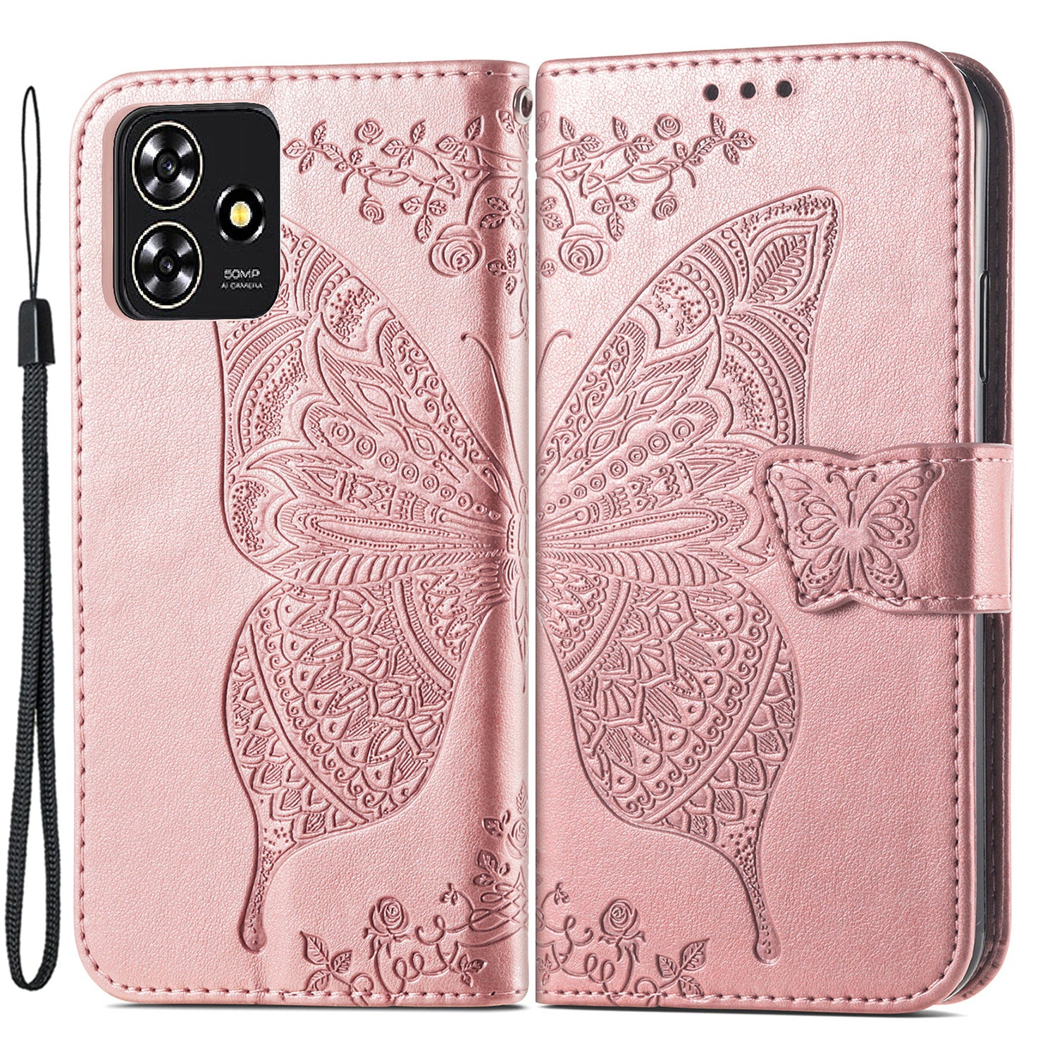 For ZTE Blade A73 Case Flip Wallet Imprinted Butterfly PU Leather Phone Cover