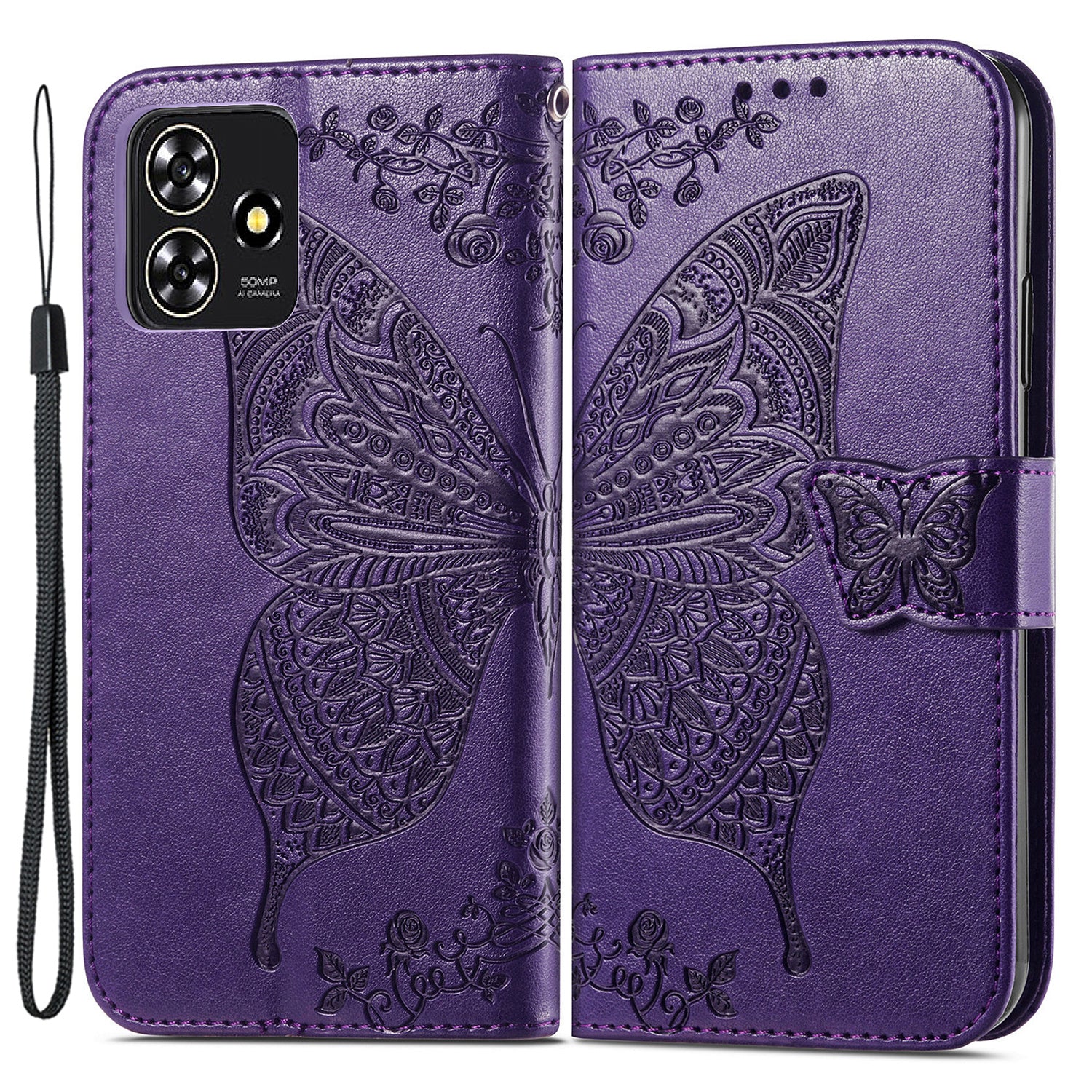 For ZTE Blade A73 Case Flip Wallet Imprinted Butterfly PU Leather Phone Cover