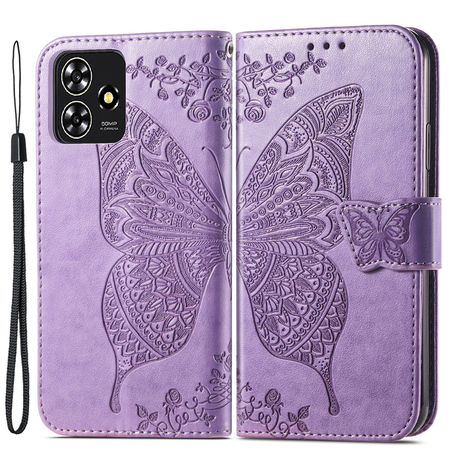 For ZTE Blade A73 Case Flip Wallet Imprinted Butterfly PU Leather Phone Cover