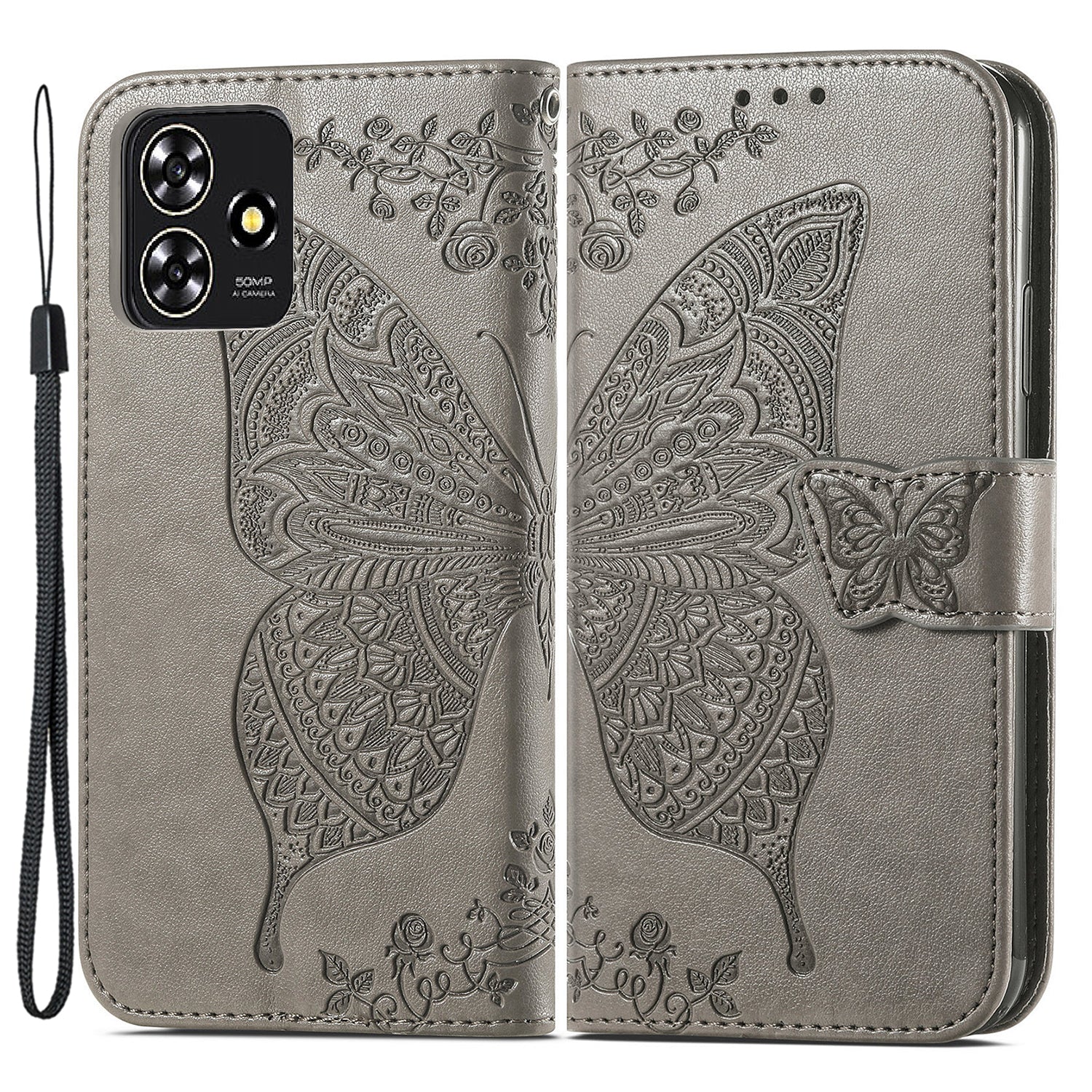 For ZTE Blade A73 Case Flip Wallet Imprinted Butterfly PU Leather Phone Cover
