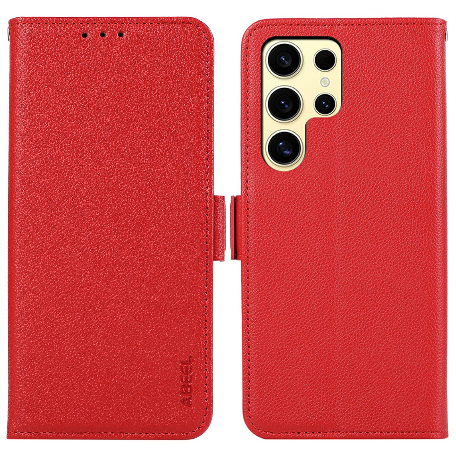 ABEEL For Samsung Galaxy S24 Ultra Case Litchi Texture Leather RFID Blocking Phone Cover