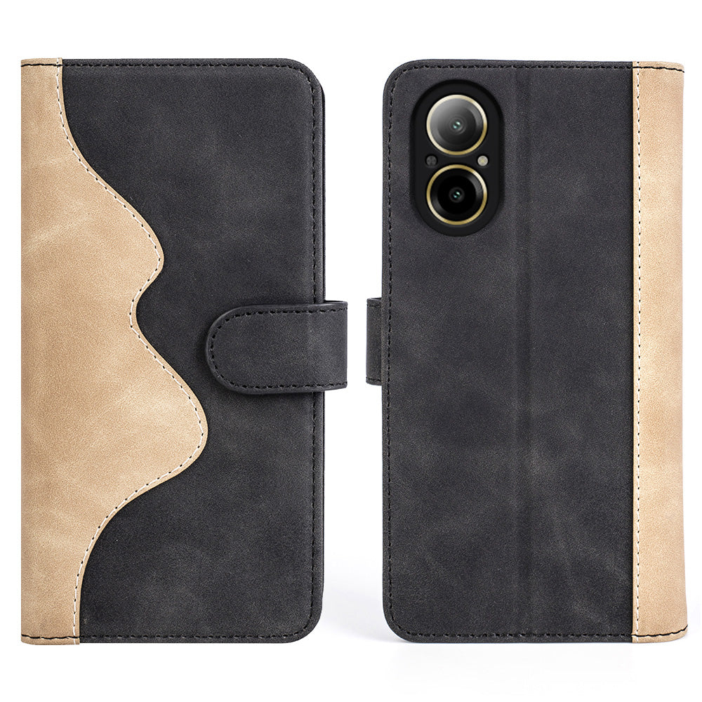 For Realme C67 4G Color Splicing Case Leather Phone Cover with Wallet Card Slots
