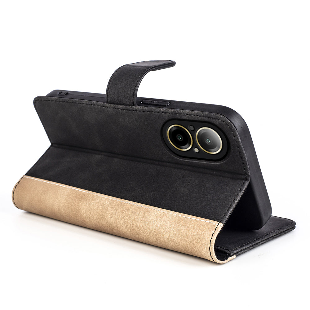 For Realme C67 4G Color Splicing Case Leather Phone Cover with Wallet Card Slots