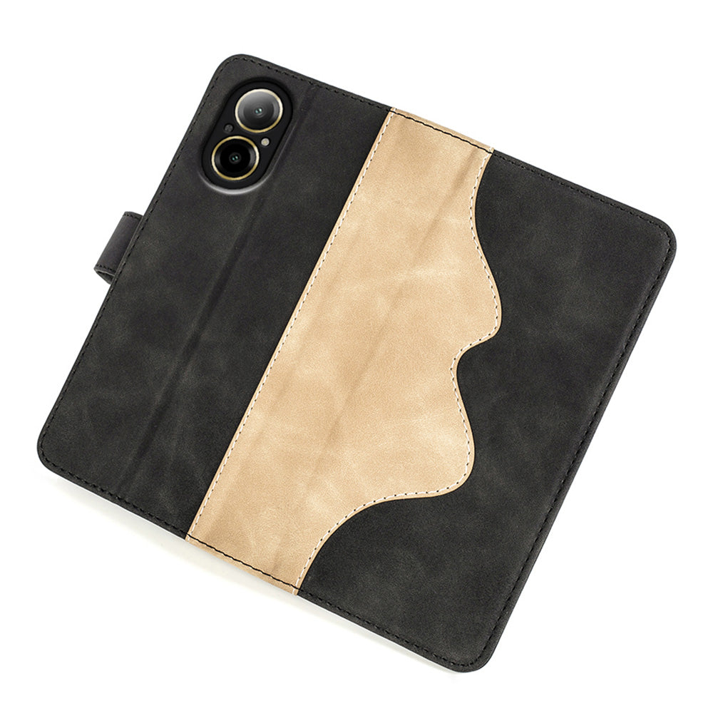 For Realme C67 4G Color Splicing Case Leather Phone Cover with Wallet Card Slots