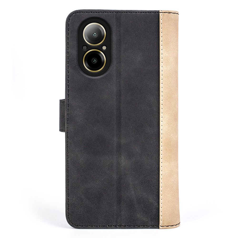 For Realme C67 4G Color Splicing Case Leather Phone Cover with Wallet Card Slots