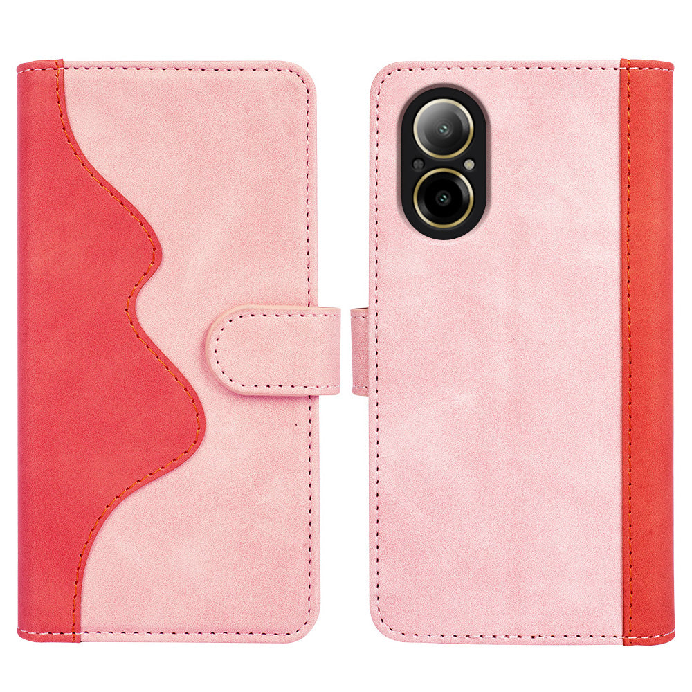 For Realme C67 4G Color Splicing Case Leather Phone Cover with Wallet Card Slots
