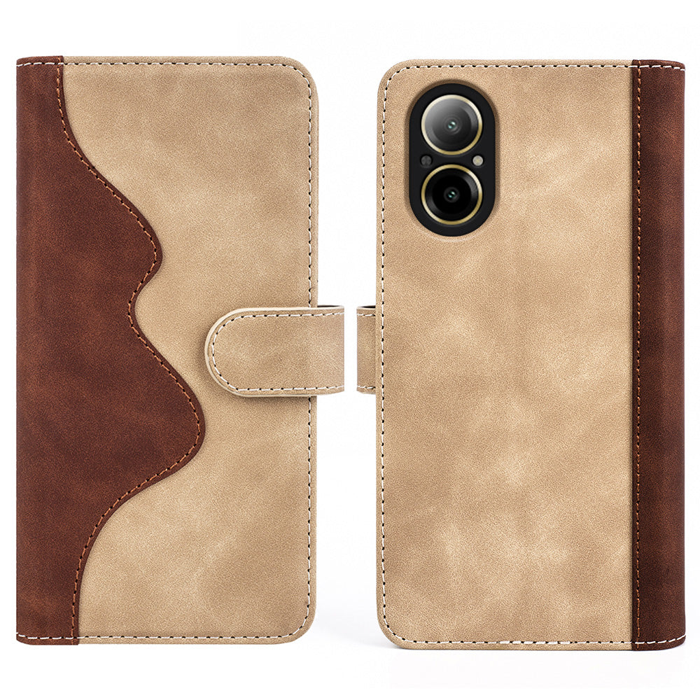 For Realme C67 4G Color Splicing Case Leather Phone Cover with Wallet Card Slots