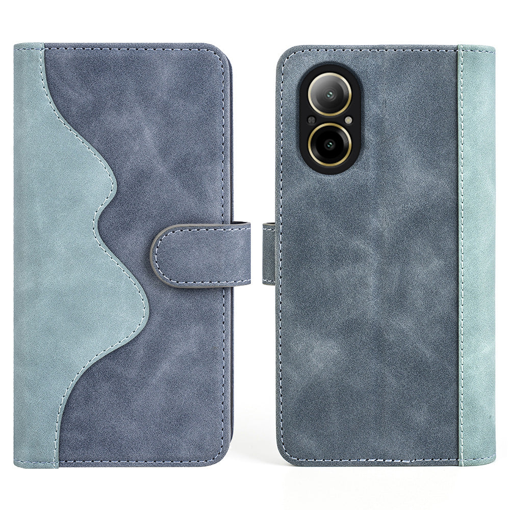 For Realme C67 4G Color Splicing Case Leather Phone Cover with Wallet Card Slots
