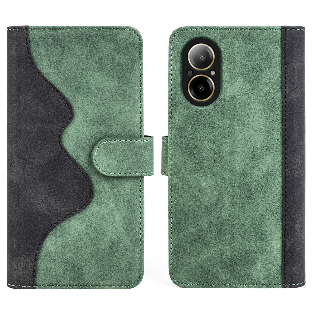 For Realme C67 4G Color Splicing Case Leather Phone Cover with Wallet Card Slots