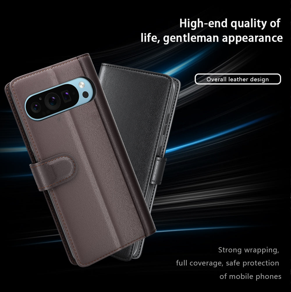 For Google Pixel 9 Phone Case Shockproof Genuine Split Leather Cell Phone Cover