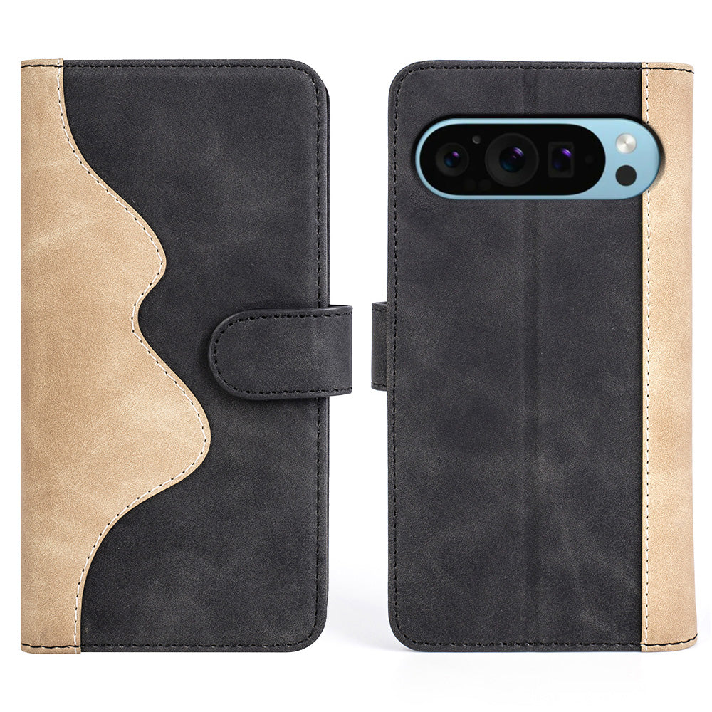 For Google Pixel 9 Case PU Leather Wallet Color Splicing Drop-proof Cell Phone Cover
