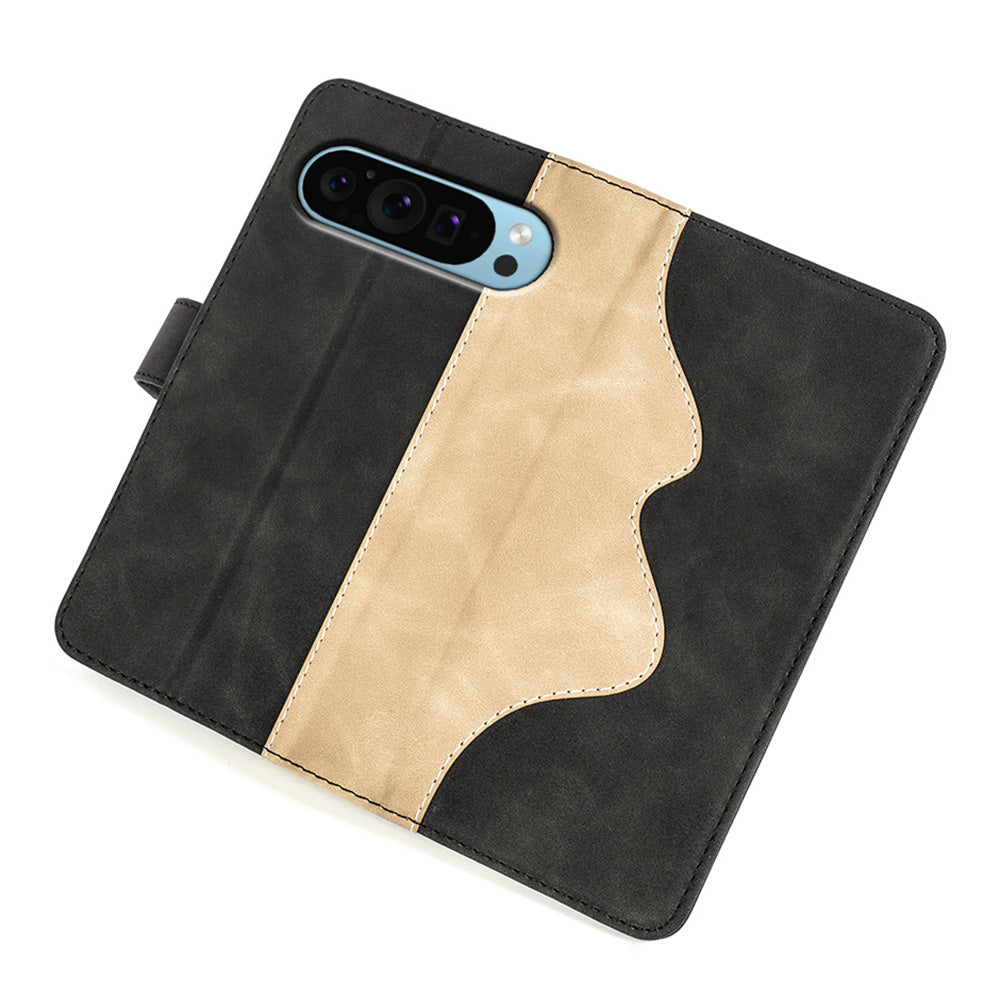 For Google Pixel 9 Case PU Leather Wallet Color Splicing Drop-proof Cell Phone Cover