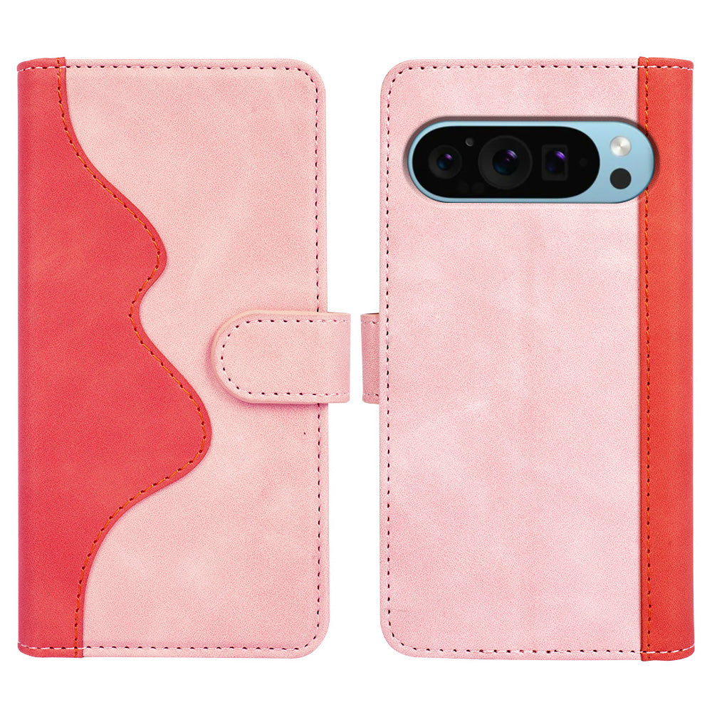 For Google Pixel 9 Case PU Leather Wallet Color Splicing Drop-proof Cell Phone Cover