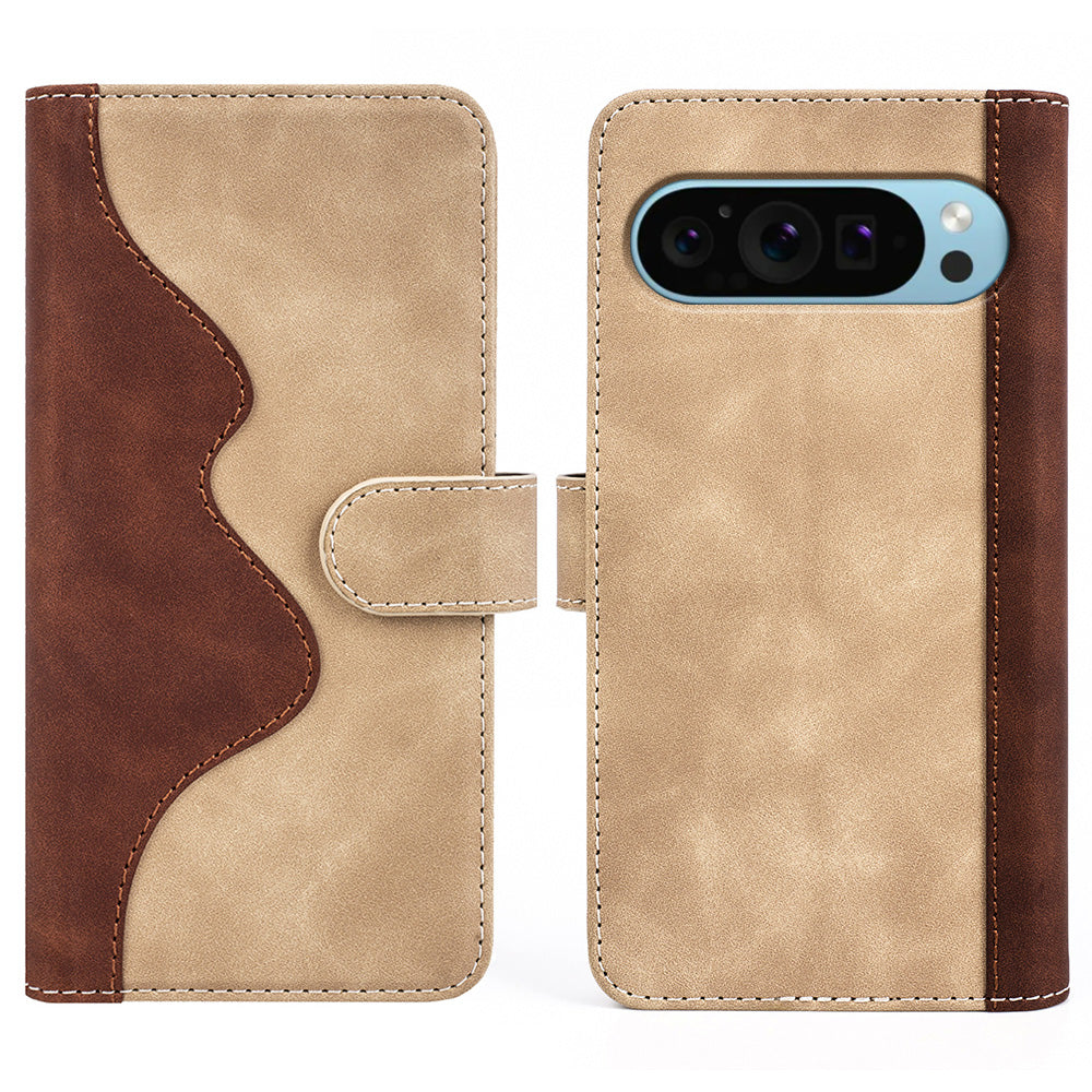 For Google Pixel 9 Case PU Leather Wallet Color Splicing Drop-proof Cell Phone Cover