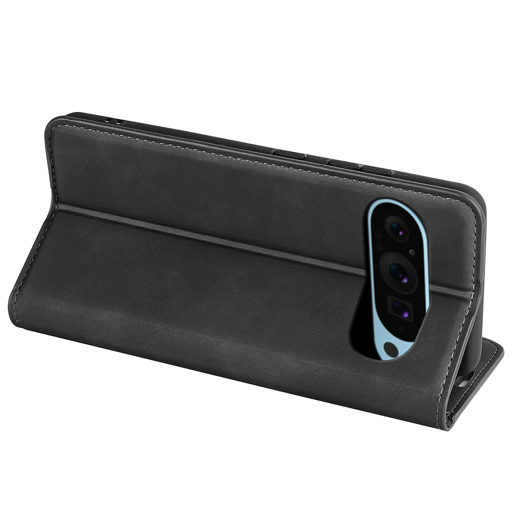 For Google Pixel 9 Leather Case Skin-Touch Magnetic Closing Phone Cover