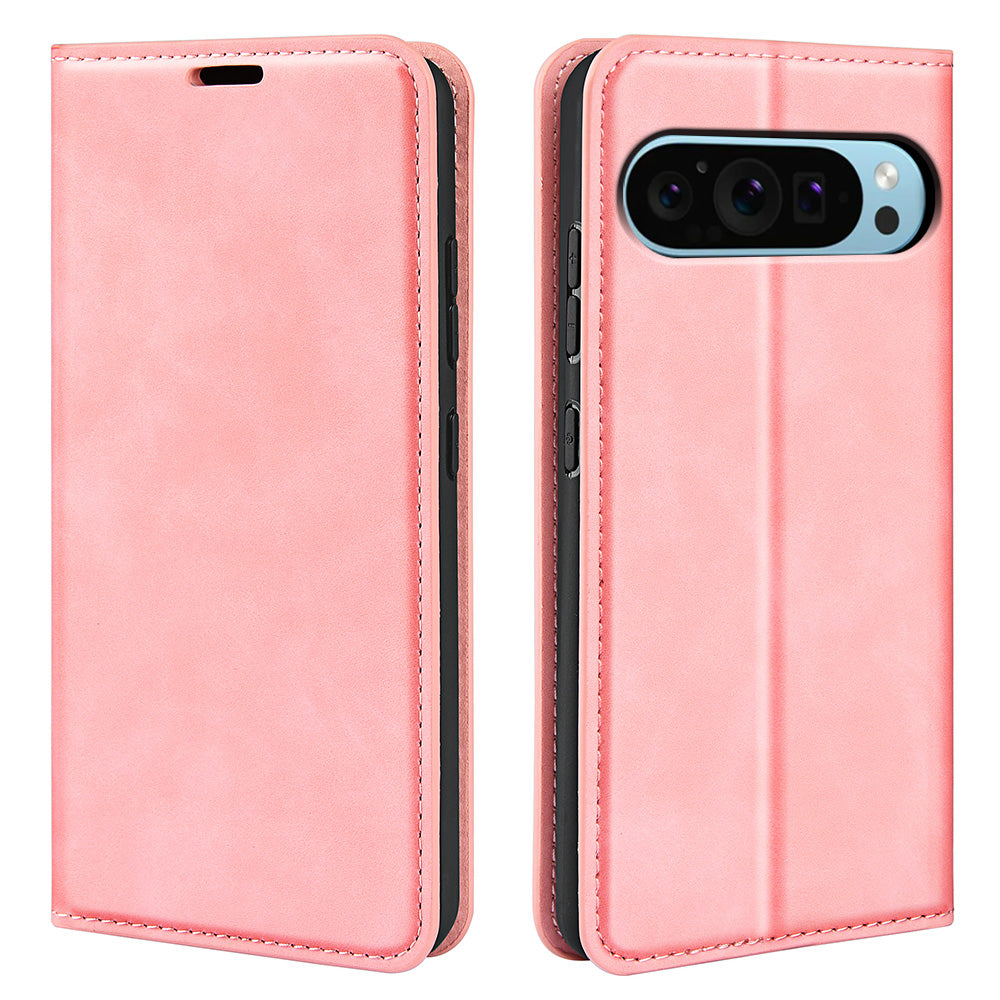For Google Pixel 9 Leather Case Skin-Touch Magnetic Closing Phone Cover