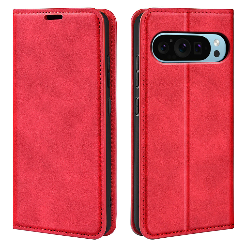 For Google Pixel 9 Leather Case Skin-Touch Magnetic Closing Phone Cover