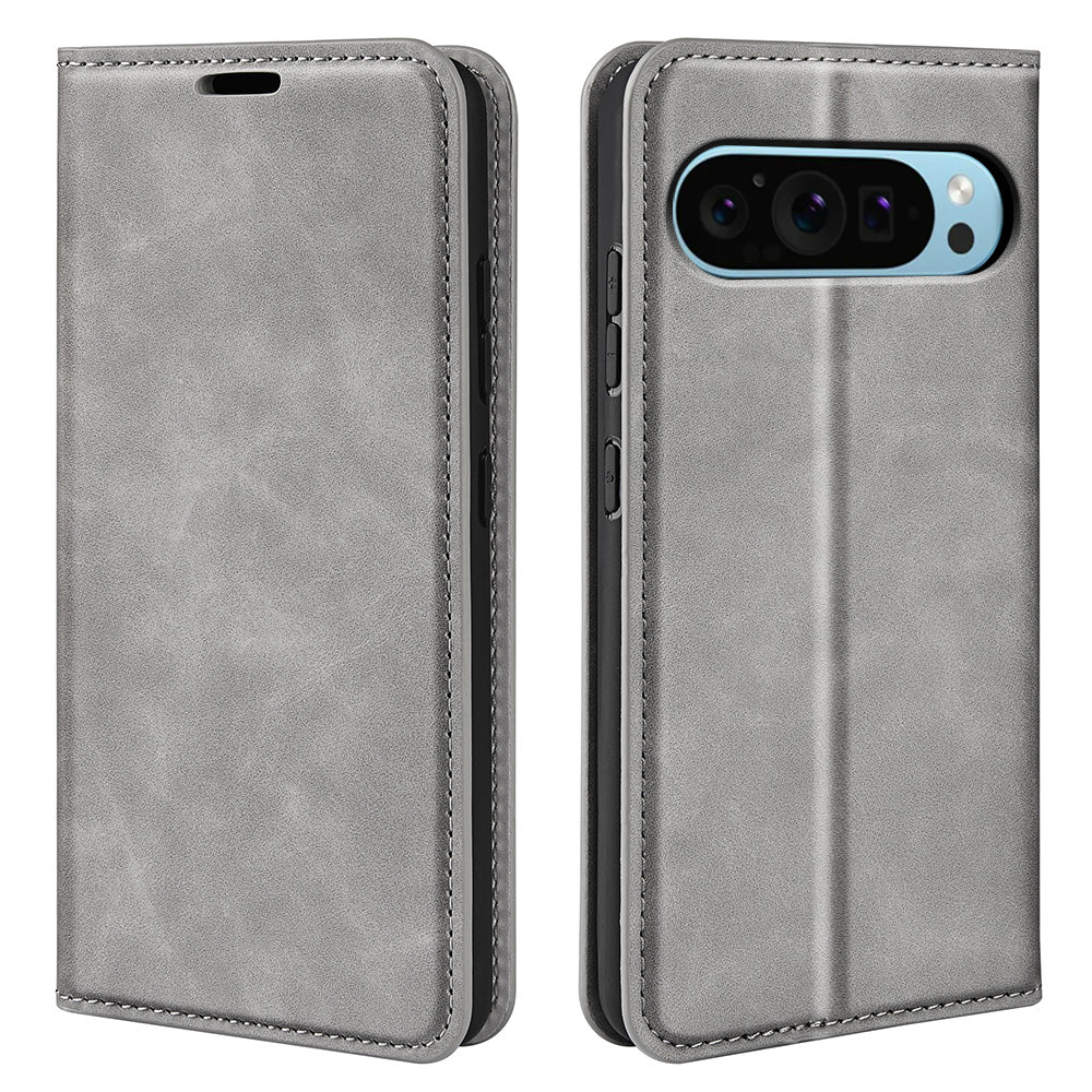 For Google Pixel 9 Leather Case Skin-Touch Magnetic Closing Phone Cover