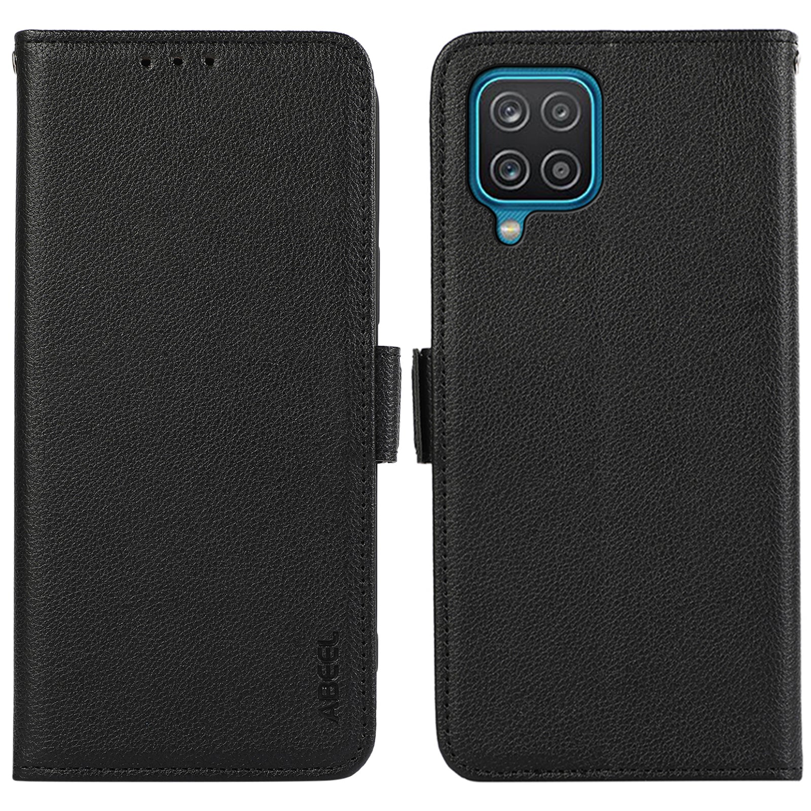 ABEEL For Samsung Galaxy A12 Case Litchi Texture PU Leather RFID Blocking Cell Phone Cover