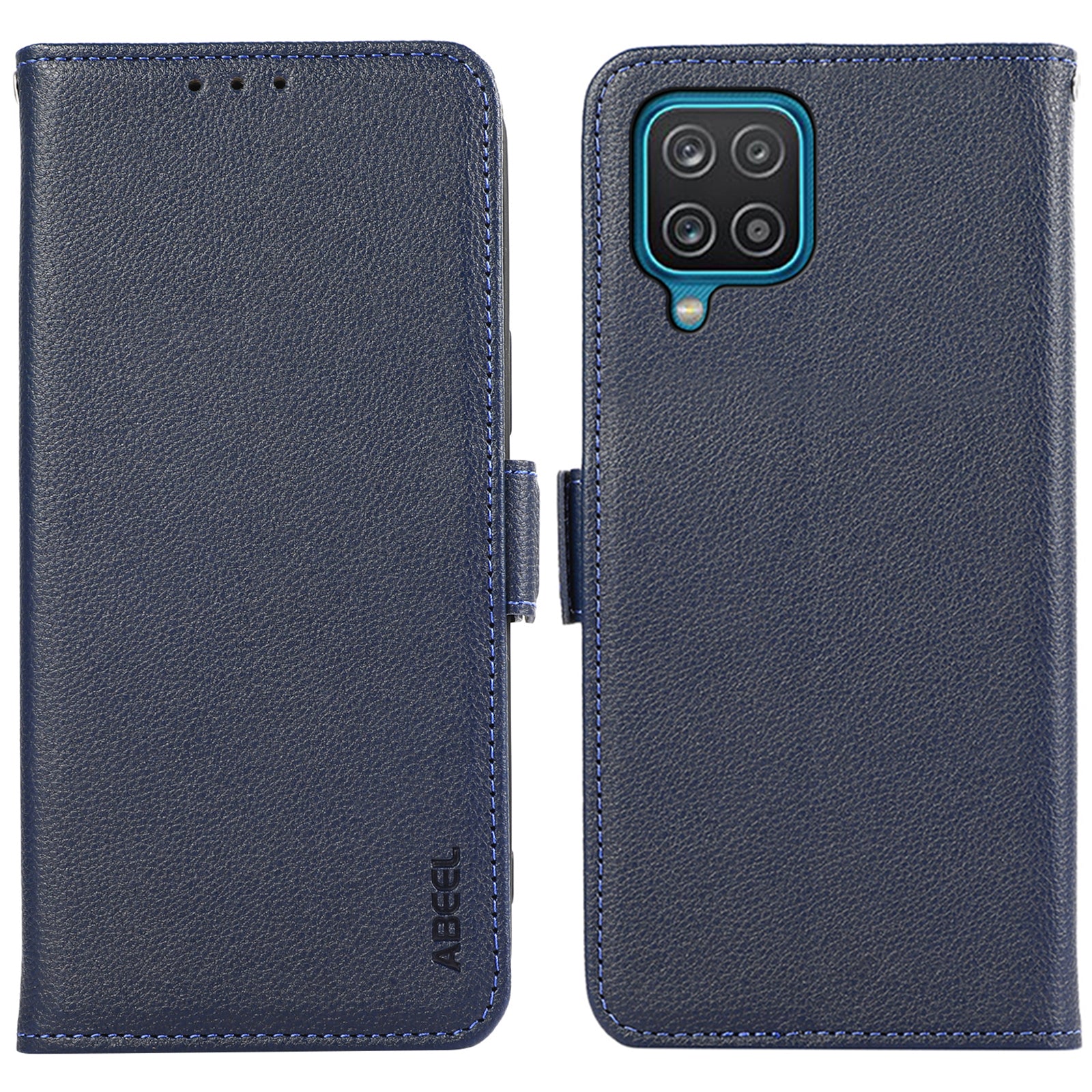 ABEEL For Samsung Galaxy A12 Case Litchi Texture PU Leather RFID Blocking Cell Phone Cover