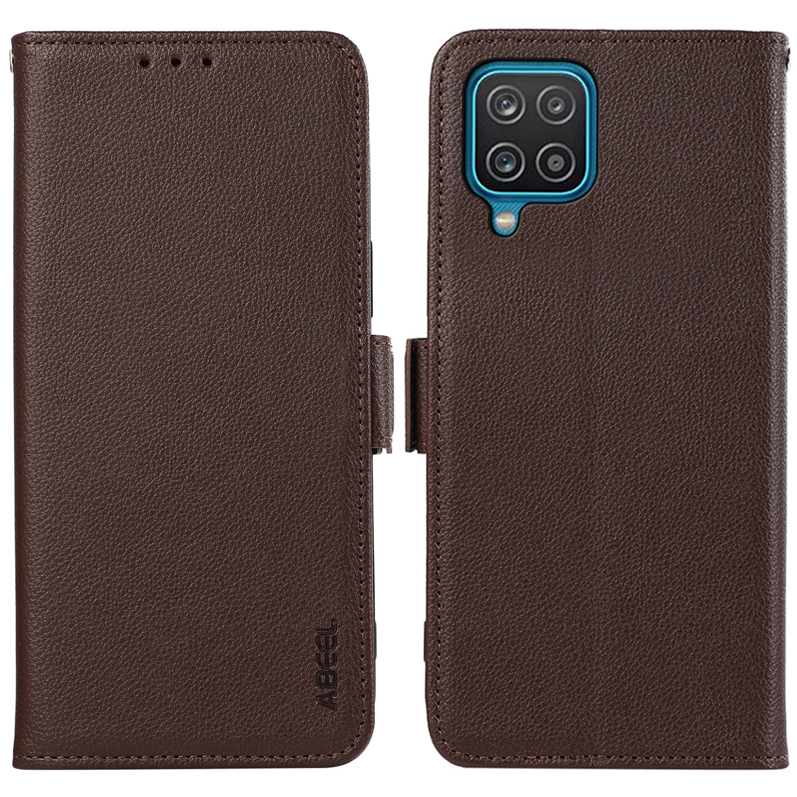ABEEL For Samsung Galaxy A12 Case Litchi Texture PU Leather RFID Blocking Cell Phone Cover