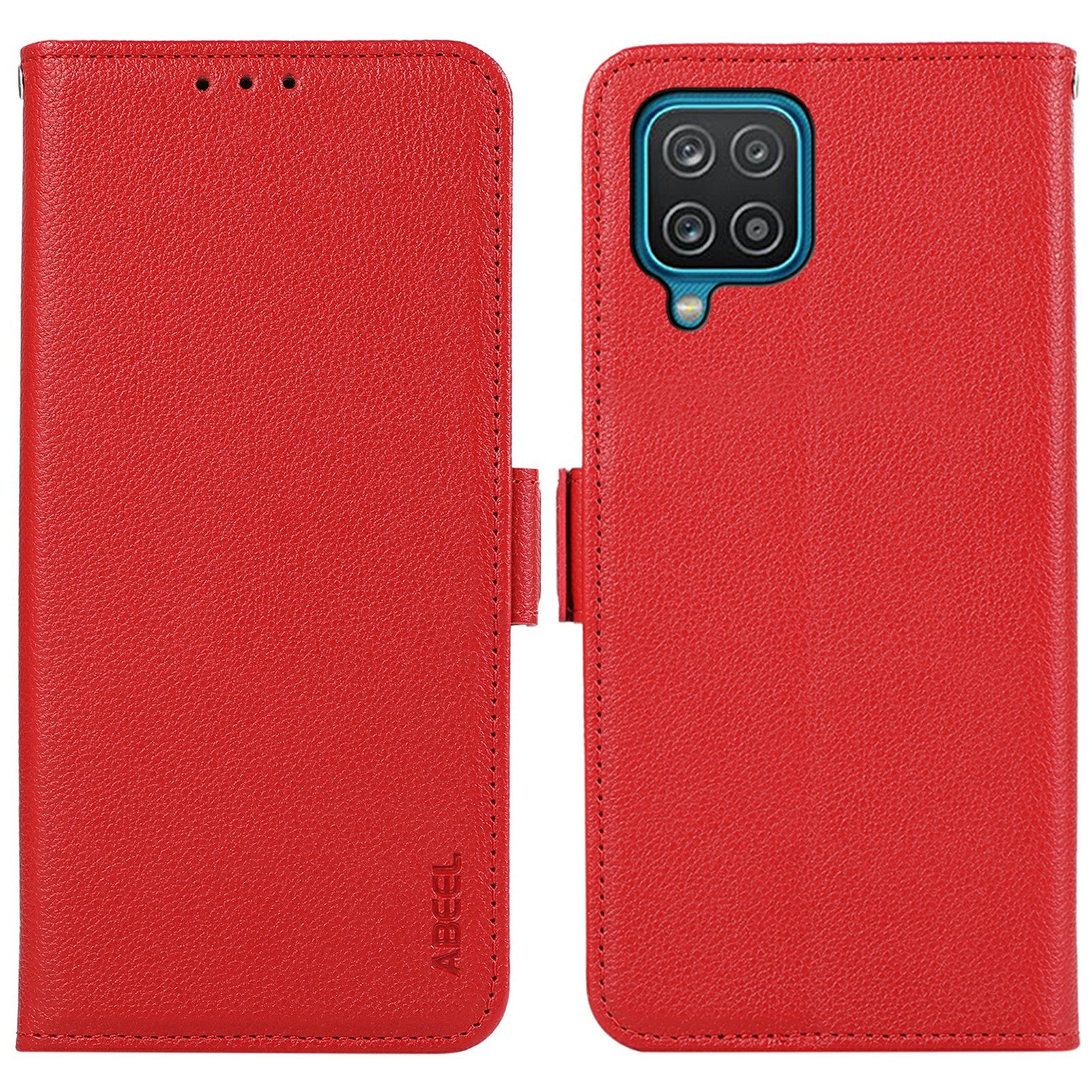 ABEEL For Samsung Galaxy A12 Case Litchi Texture PU Leather RFID Blocking Cell Phone Cover