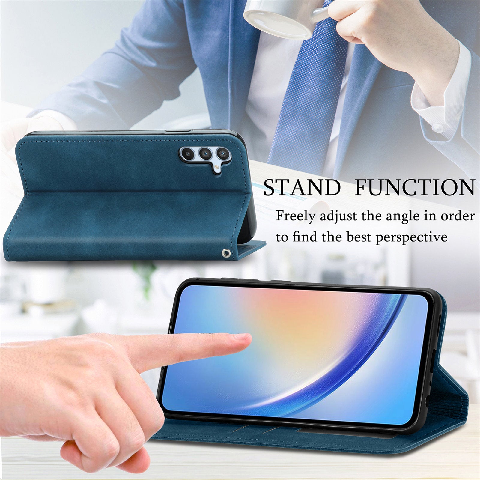 For Samsung Galaxy A34 5G Case Skin-touch Leather Phone Cover with Card Slots Stand