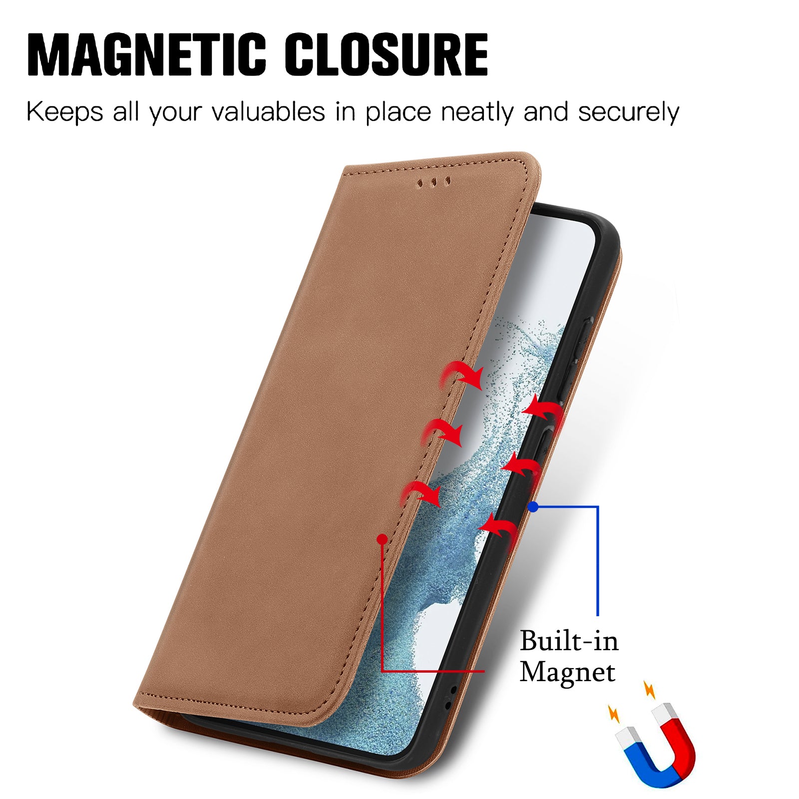 For Samsung Galaxy S23+ Case Magnetic Closing PU Leather+TPU Scratch-proof Phone Cover