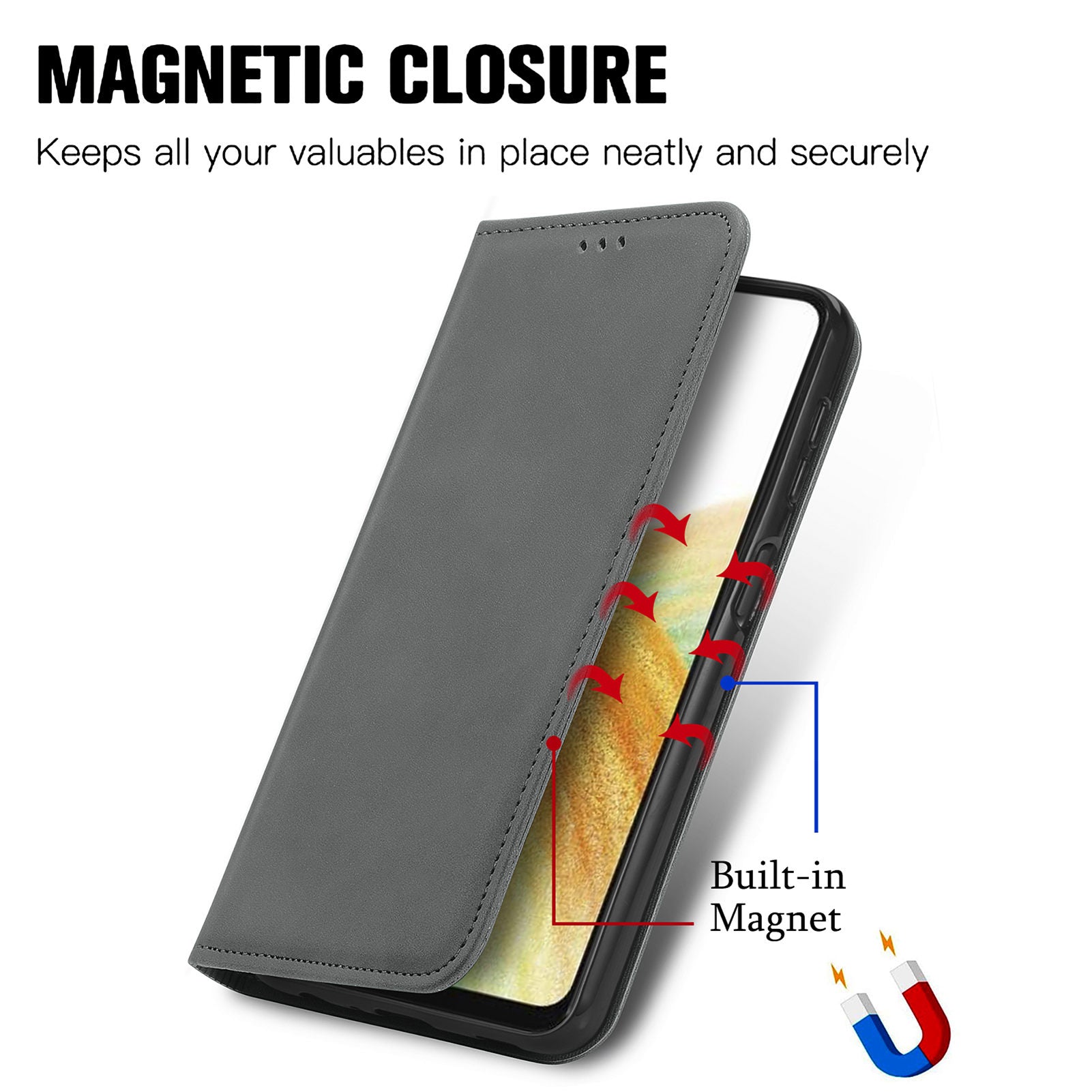 For Samsung Galaxy A13 4G Cell Phone Case Skin Touch Magnetic Closing Stand Cover