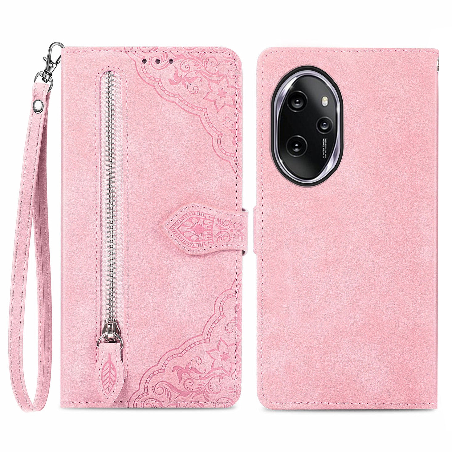 For Honor 100 Pro 5G Magnetic Case Zipper Wallet Flower Imprinted Mobile Phone Cover