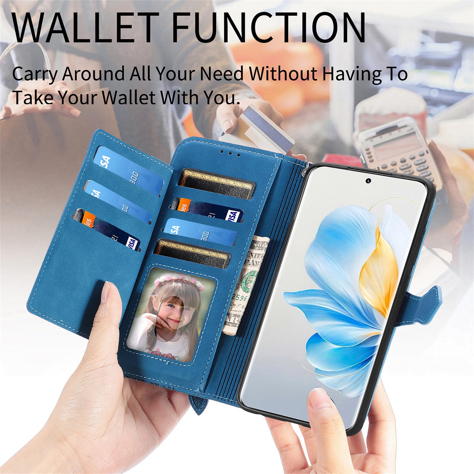 For Honor 100 Pro 5G Magnetic Case Zipper Wallet Flower Imprinted Mobile Phone Cover