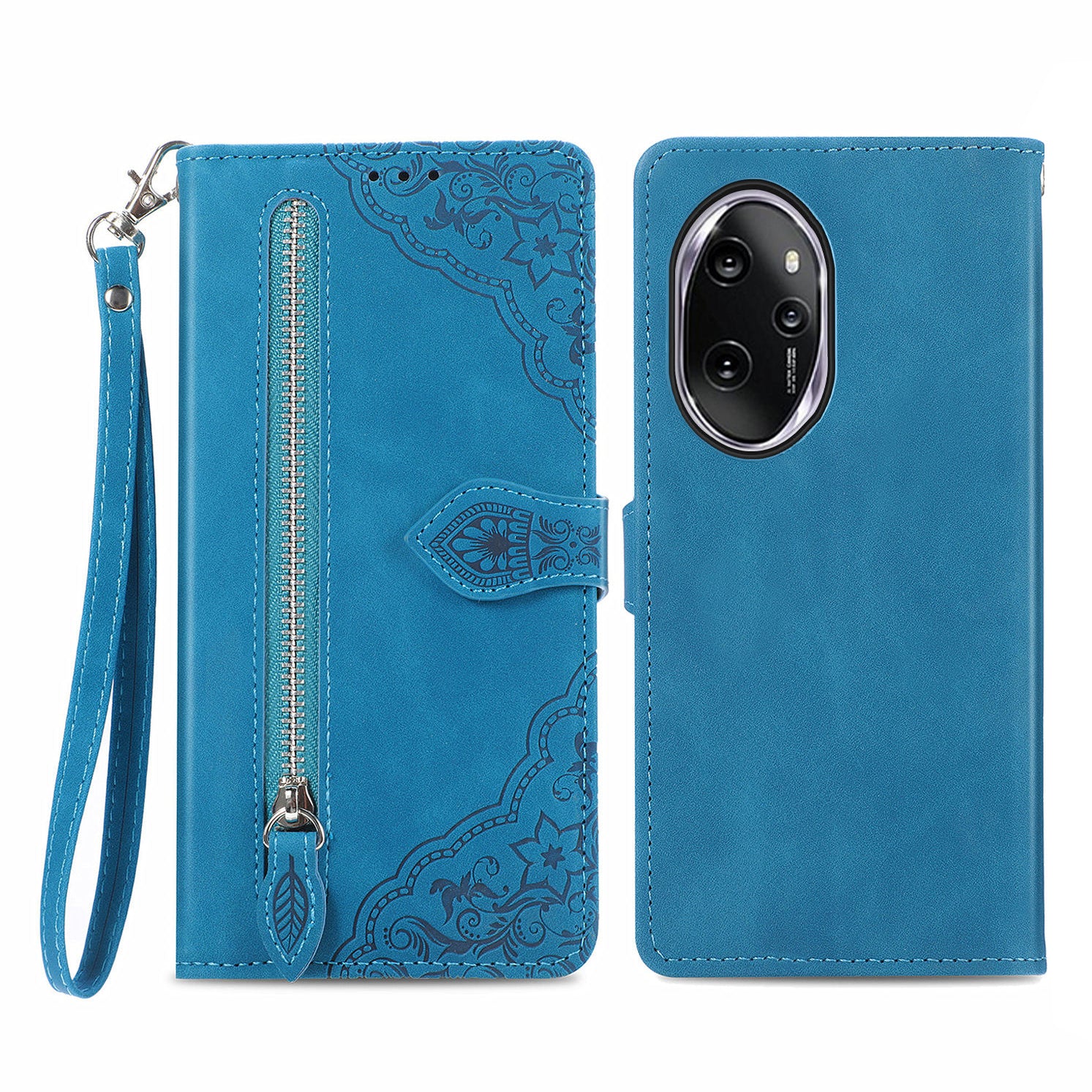 For Honor 100 Pro 5G Magnetic Case Zipper Wallet Flower Imprinted Mobile Phone Cover