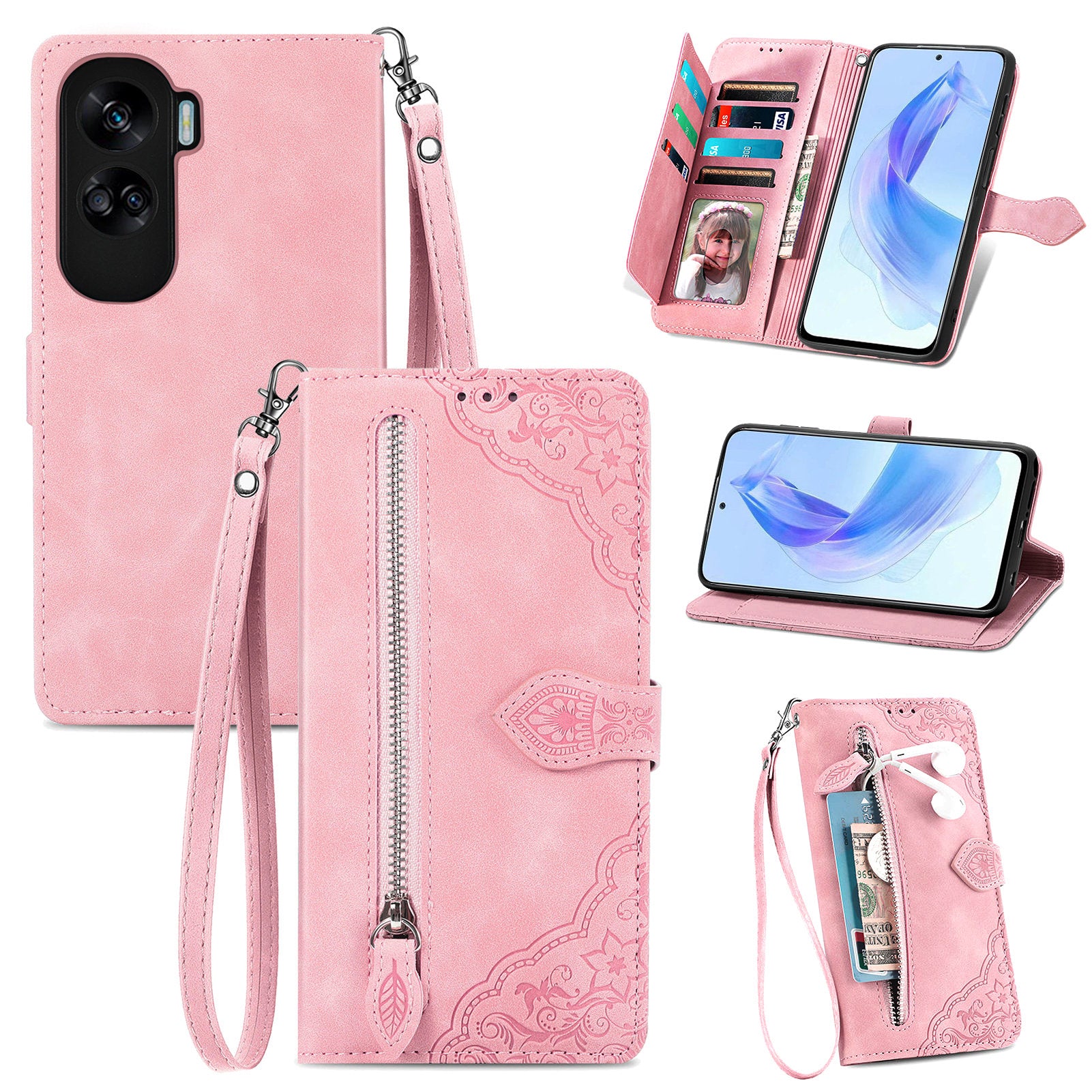 For Honor X50i 5G / 90 Lite 5G Wallet Case Flower Imprinted PU Leather Folio Phone Cover