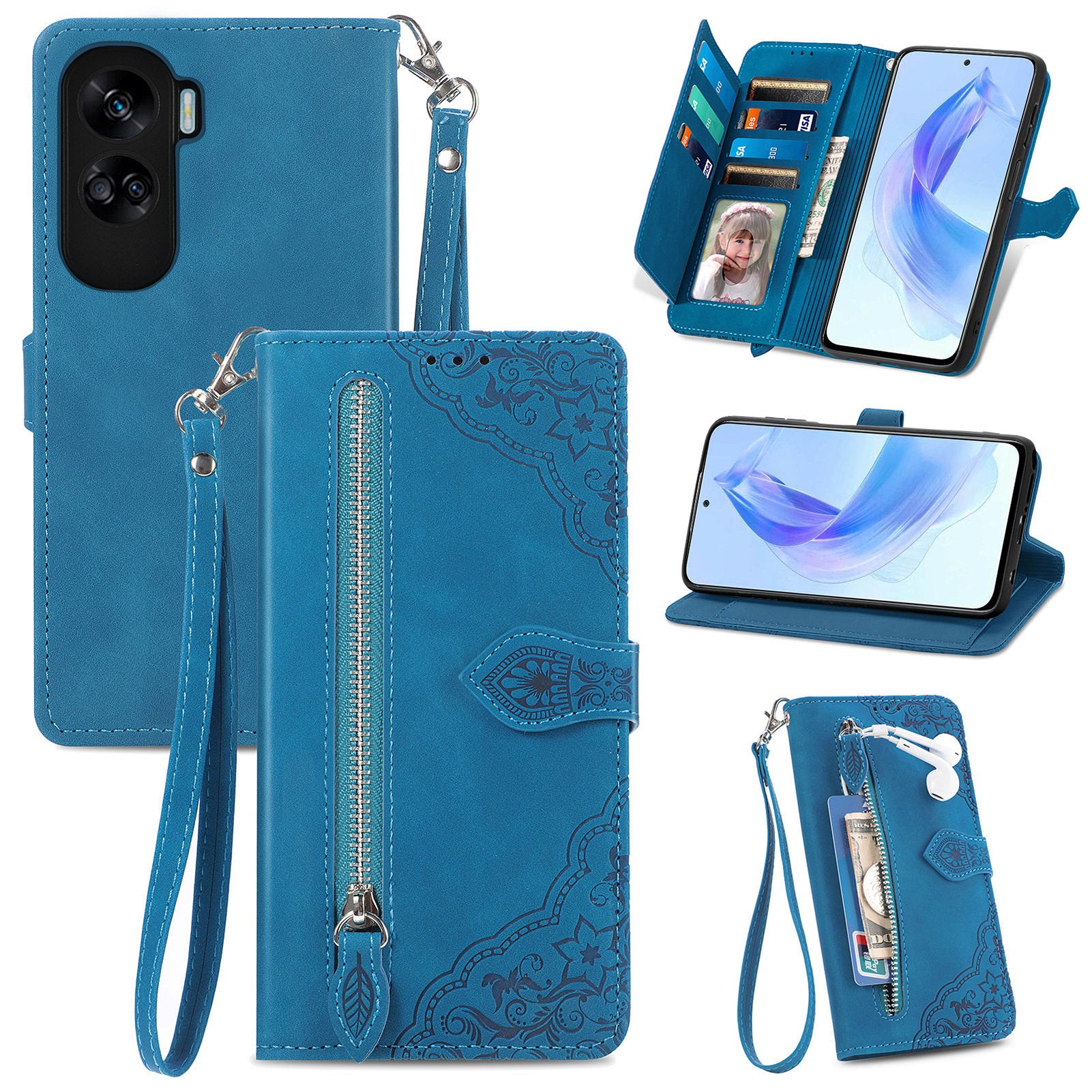For Honor X50i 5G / 90 Lite 5G Wallet Case Flower Imprinted PU Leather Folio Phone Cover