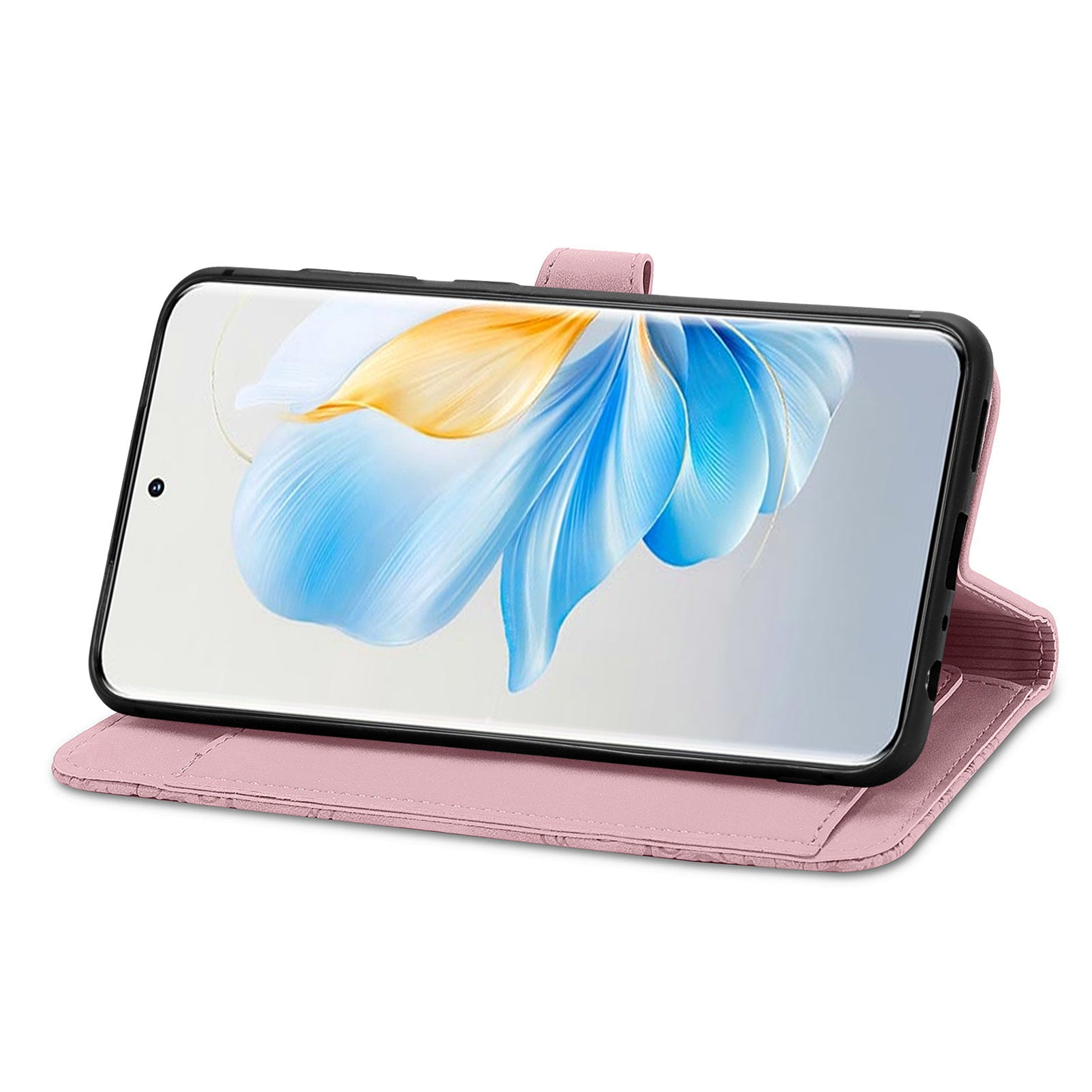 For Honor 100 5G Case Handbag Zipper Pocket Flower Imprinted Leather Phone Cover