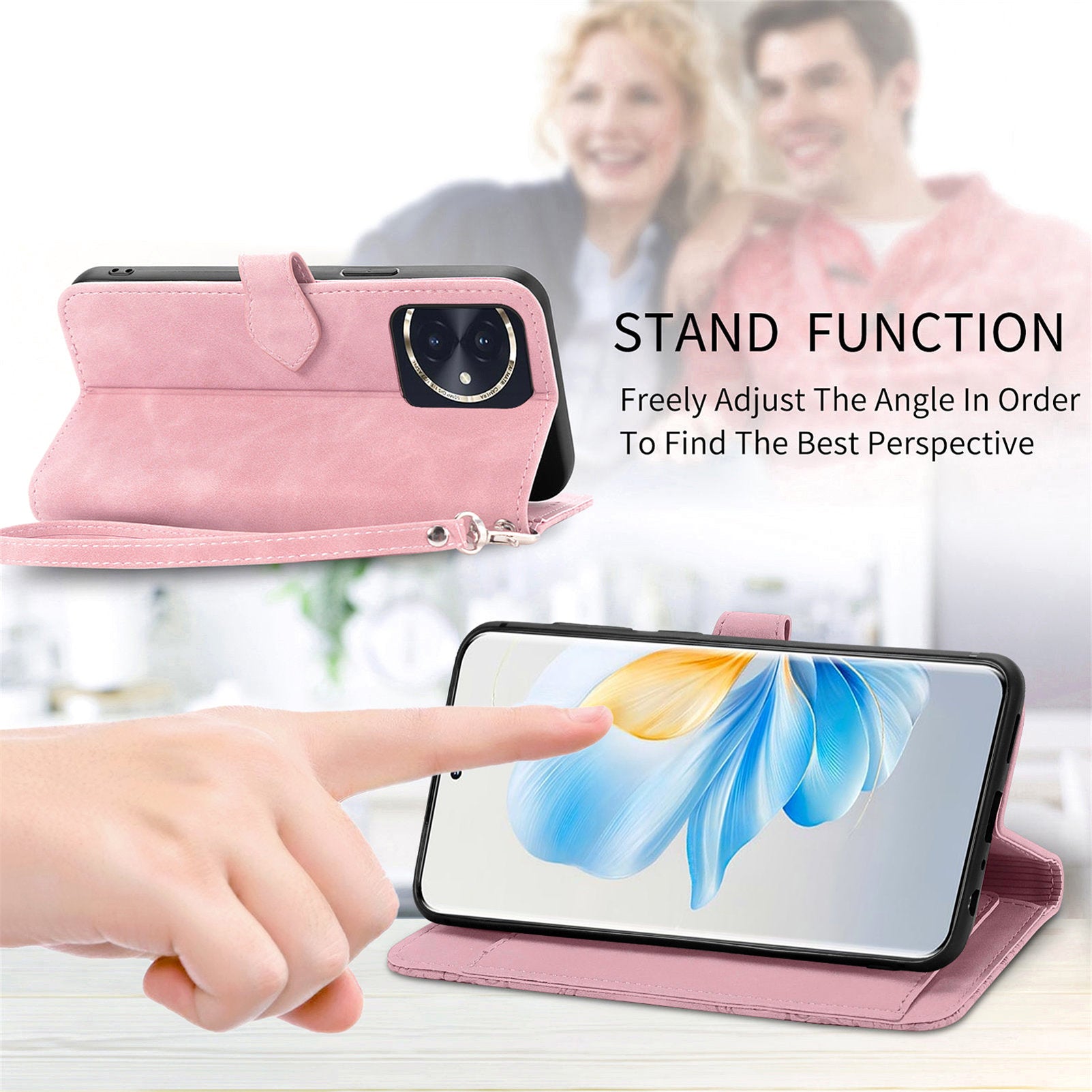 For Honor 100 5G Case Handbag Zipper Pocket Flower Imprinted Leather Phone Cover