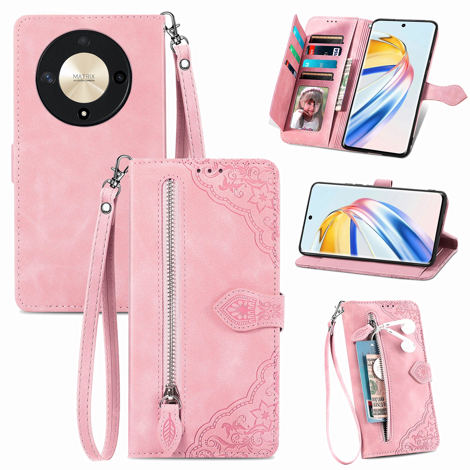 For Honor X9b 5G / Magic6 Lite 5G Case Flower Imprinted PU Leather Phone Wallet Cover