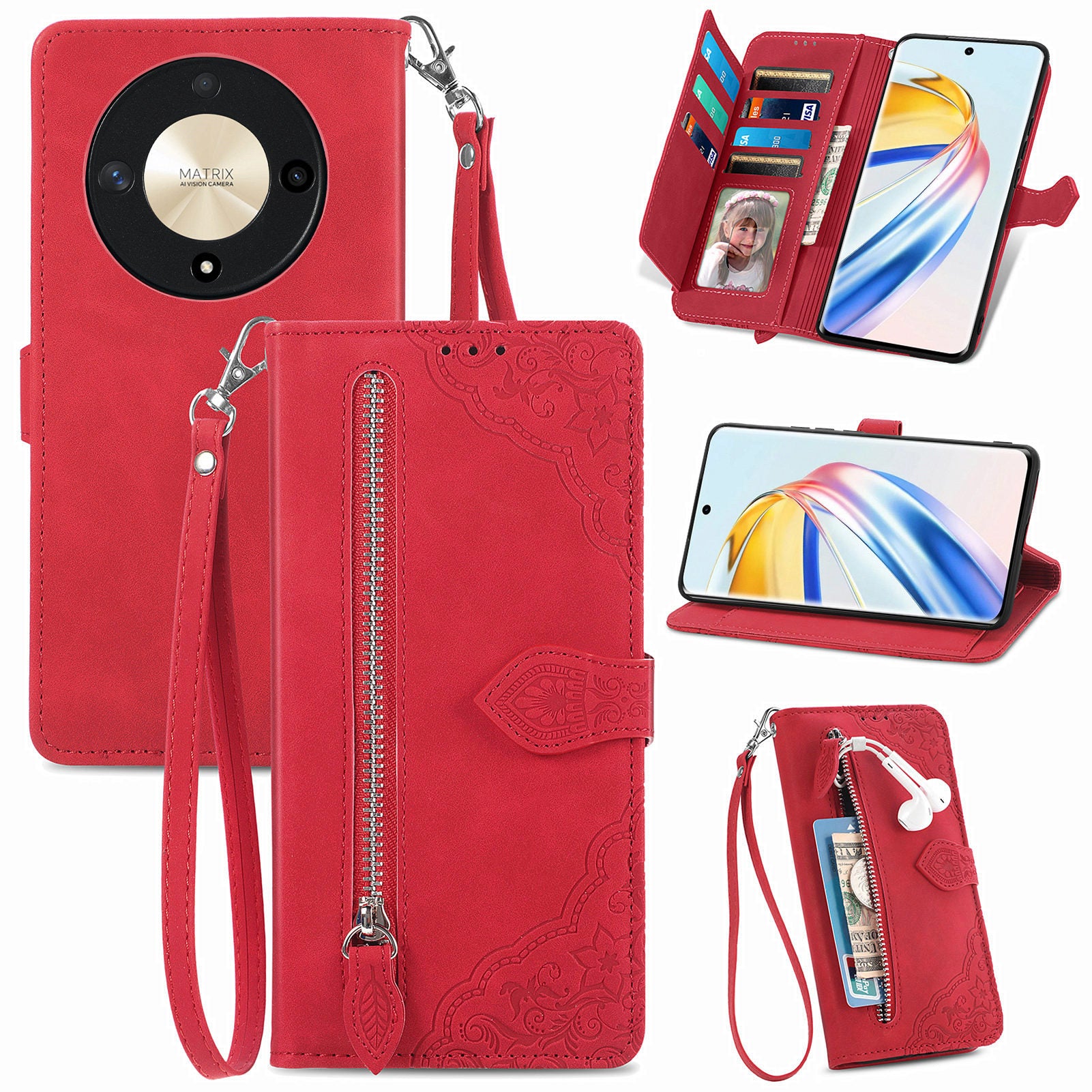 For Honor X9b 5G / Magic6 Lite 5G Case Flower Imprinted PU Leather Phone Wallet Cover