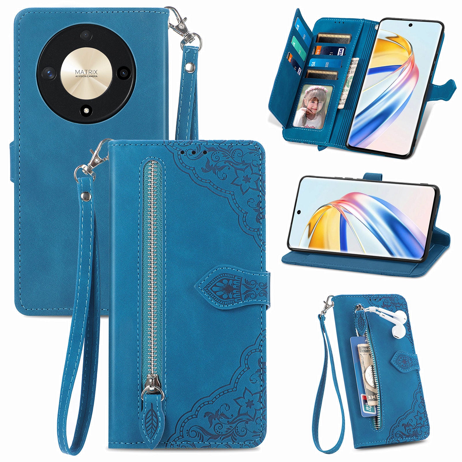 For Honor X9b 5G / Magic6 Lite 5G Case Flower Imprinted PU Leather Phone Wallet Cover