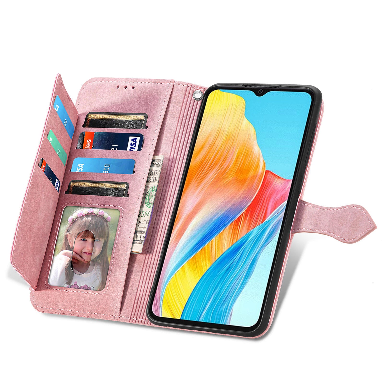 For Oppo A38 4G / A18 4G Case Flower Imprinted Leather Zipper Wallet Phone Cover