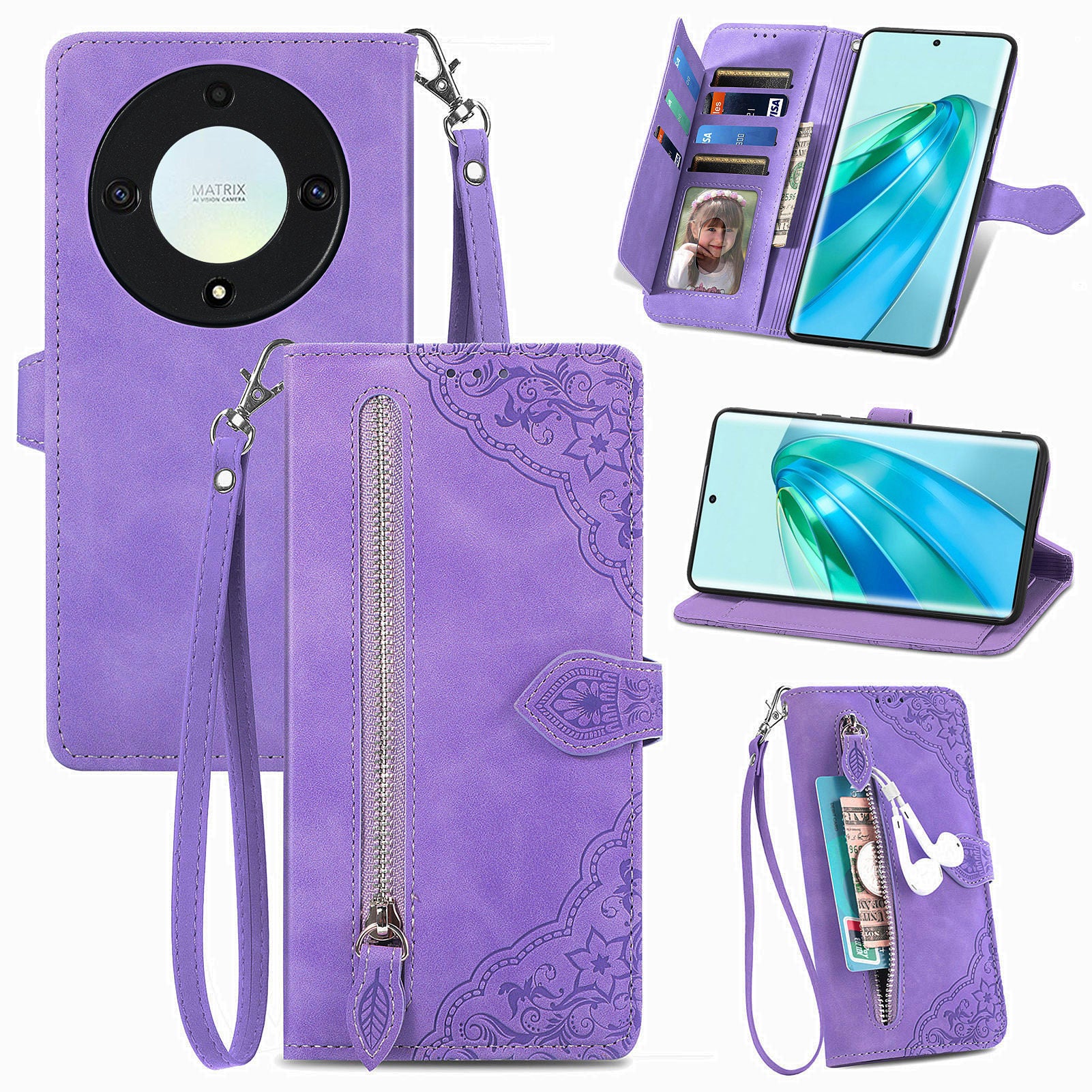 For Honor X40 5G / Magic5 Lite 5G / X9a 5G Case Magnetic Flower Imprinted Phone Wallet Cover