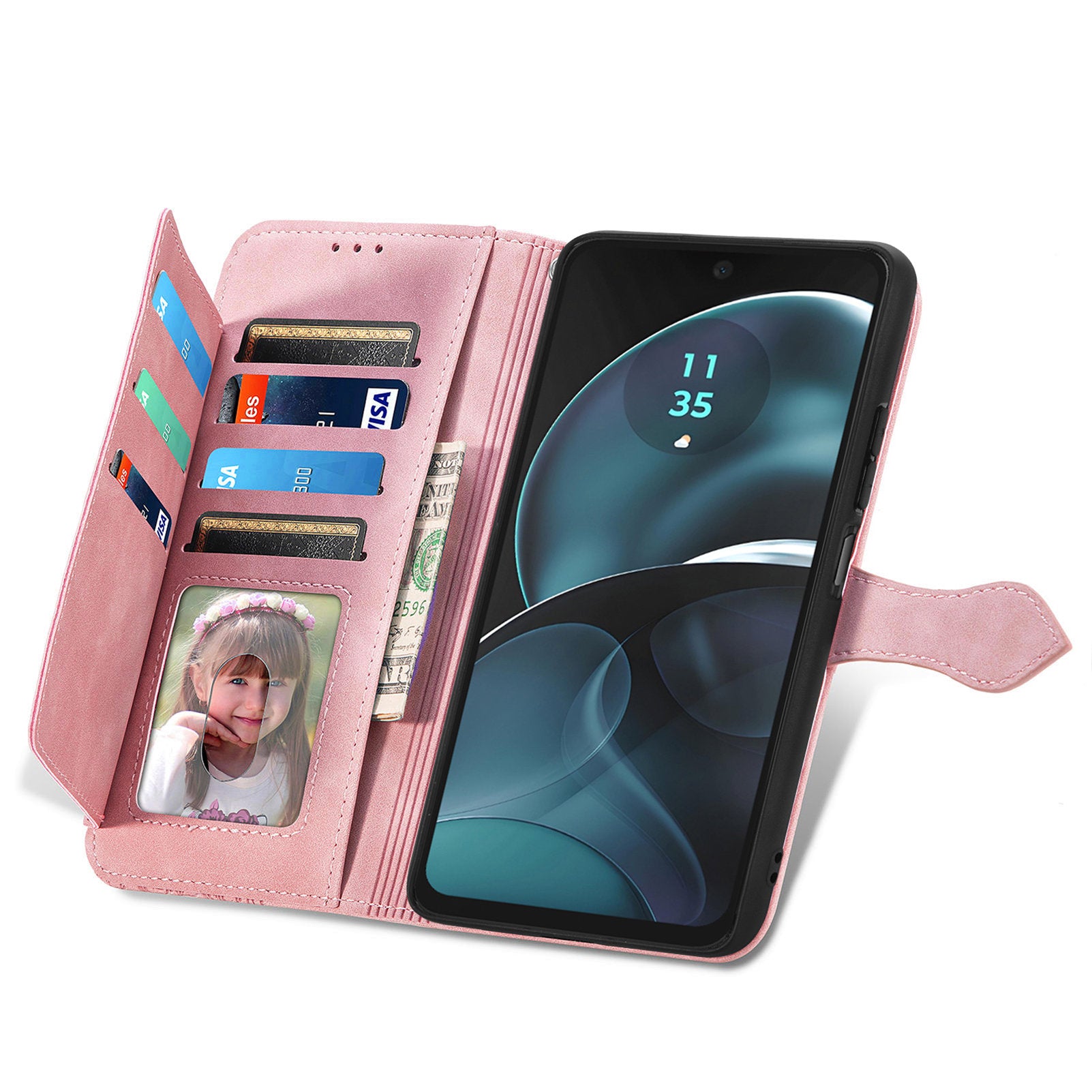 For Motorola Moto G14 4G Case Flower Imprinted Anti-Scratch Leather Flip Phone Cover