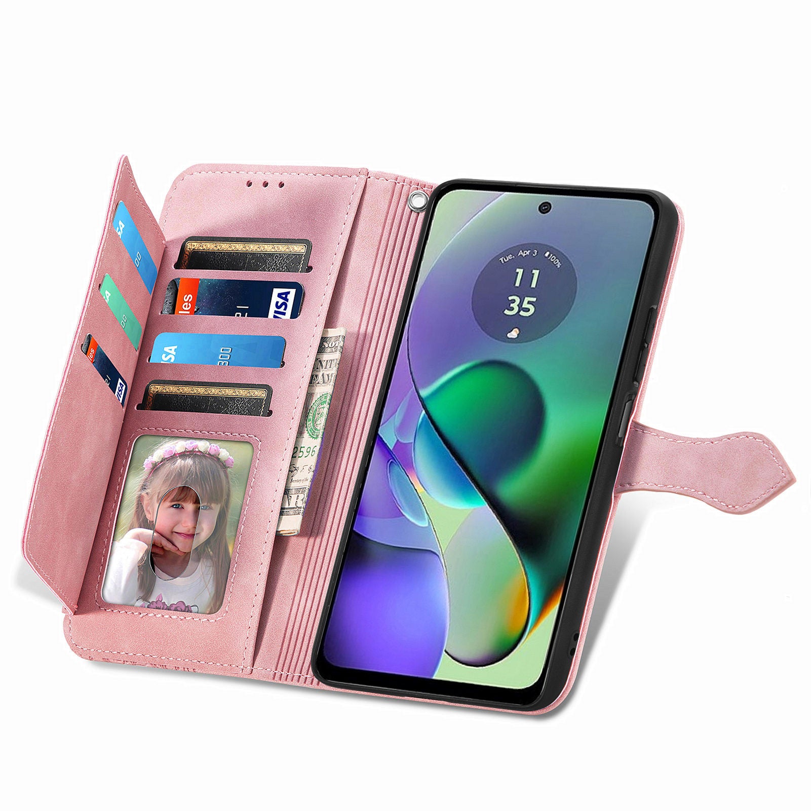 For Motorola Moto G54 5G Case Leather Handbag Zipper Pocket Flower Imprinted Phone Cover