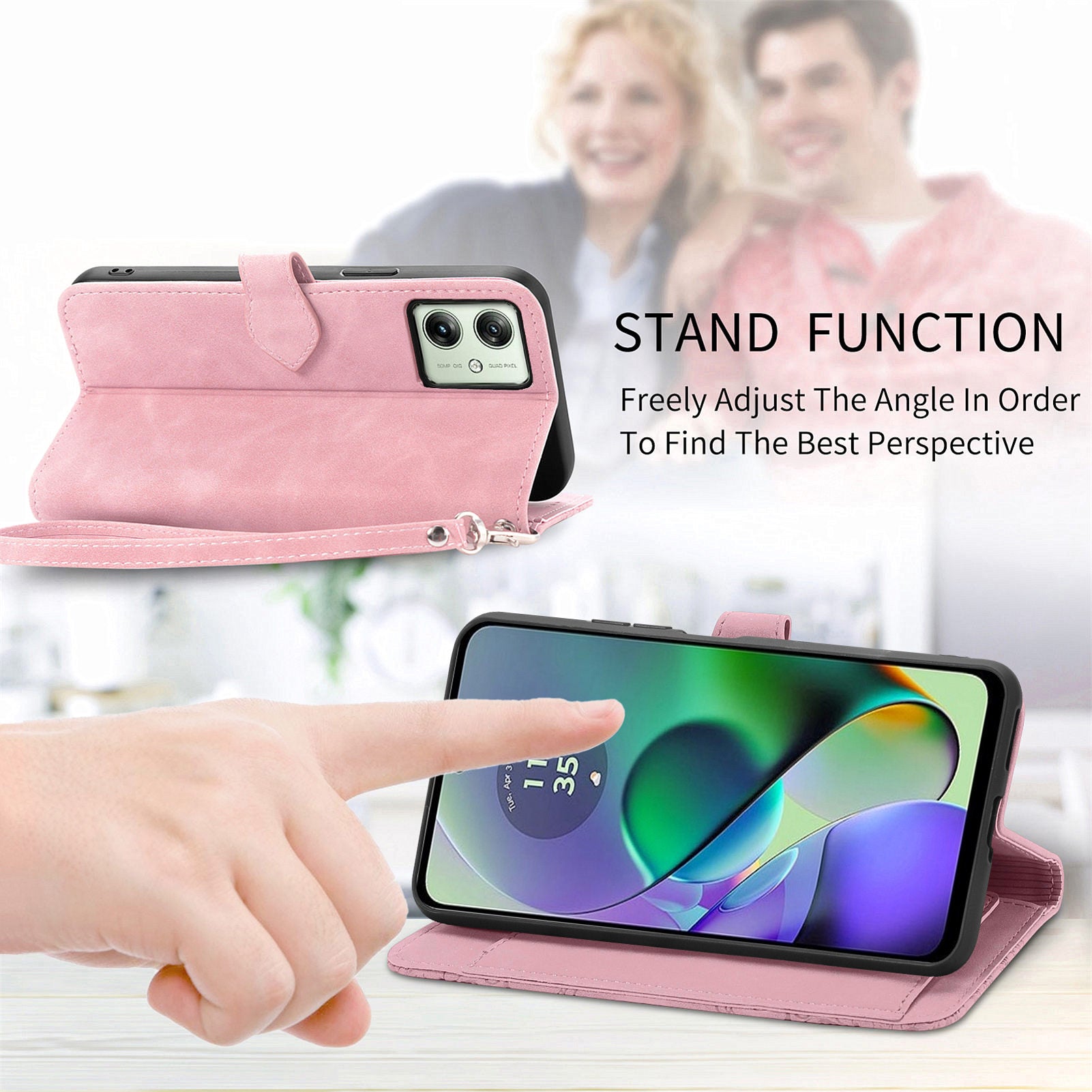 For Motorola Moto G54 5G Case Leather Handbag Zipper Pocket Flower Imprinted Phone Cover